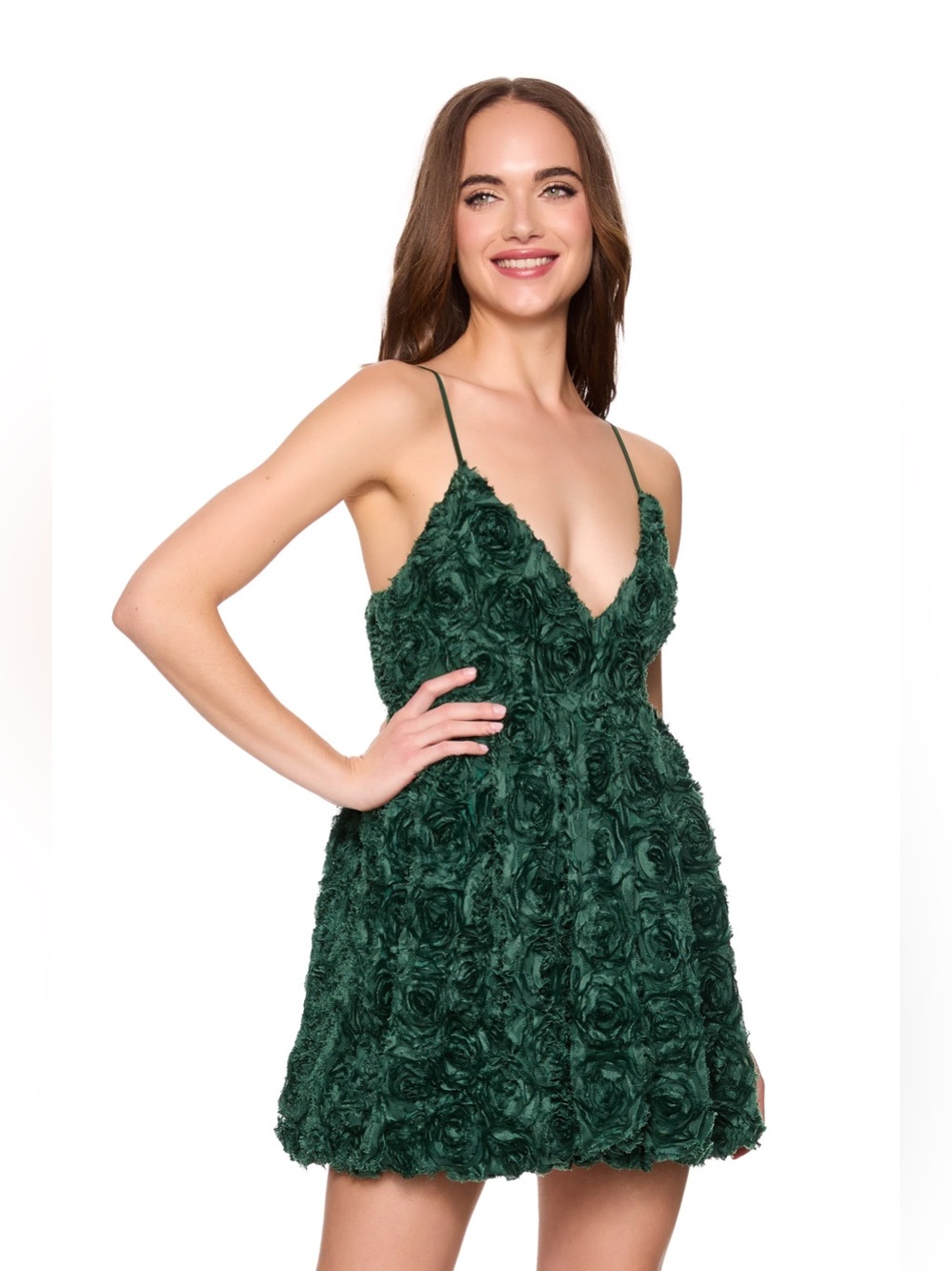 NEW SUSANA MONACO Flower Texture Mini Dress Structured Kombu Dark Green Size 6
